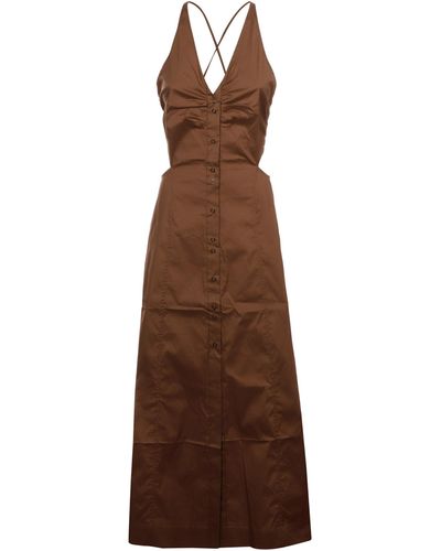 Ganni Stretch Cotton Maxi Dress - Brown
