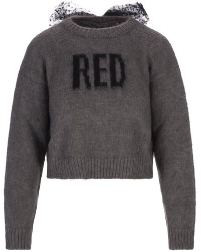 RED Valentino Red Crop Sweater In Gray With Tulle Point Desprit