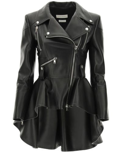 Alexander McQueen Leather Peplum Jacket - Black