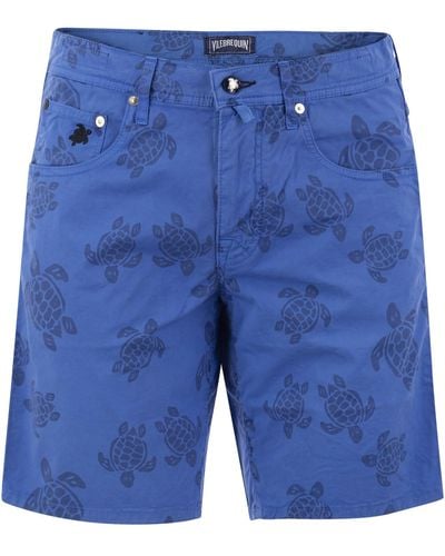Vilebrequin Bermuda Shorts With Ronde Des Tortues Resin Print - Blue