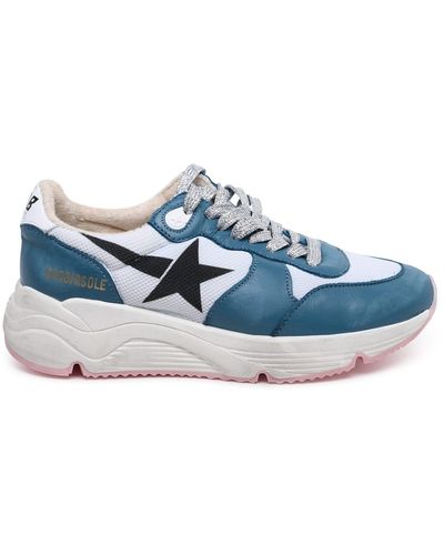 Golden Goose Running Sole Two-color Leather Blend Trainers - Blue