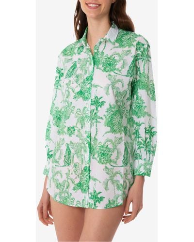 Mc2 Saint Barth Cotton Shirt With Toile De Jouy Print - Green