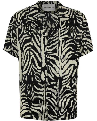 Amaranto Zebra-Print Viscose Shirt - Black