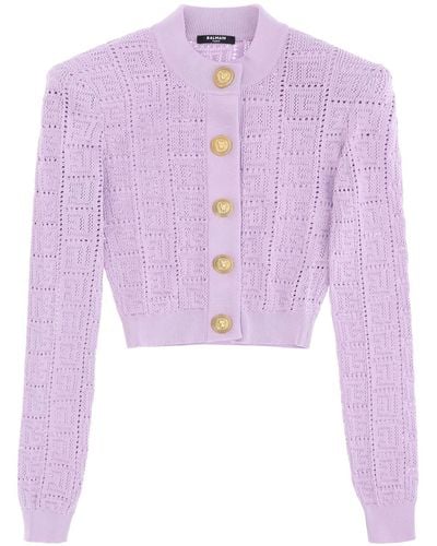 Balmain Crew-neck Cardigan With Embossed Buttons - Pink