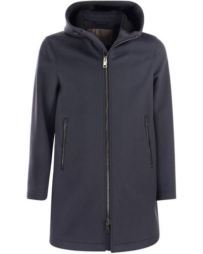 Herno Wool And Cashmere Parka With Hood - Blue