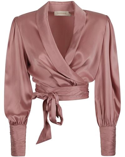 Zimmermann Silk Wrap Top - Pink