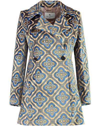 Etro Jacquard Knit Coat - Blue