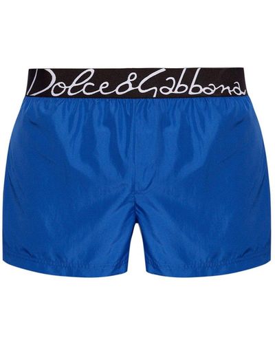 Dolce & Gabbana Short Swim Trunks With Logo - Blue