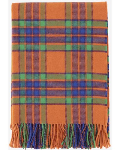 Etro Carf Made Of Virgin Wool All-over Check Pattern Fringed Edges Multi Made In Italy Composition: 100% Virgin Wool - Blue