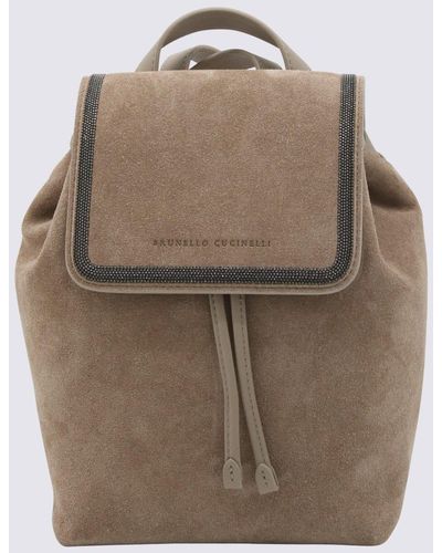 Brunello Cucinelli Suede And Leather Backpack - Natural