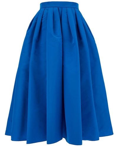 Alexander McQueen Blue Midi Skirt With Matching Waistband In Pleated Fabric