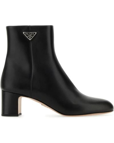 Prada Brushed Calf Leather Ankle Boots Shoes - Black