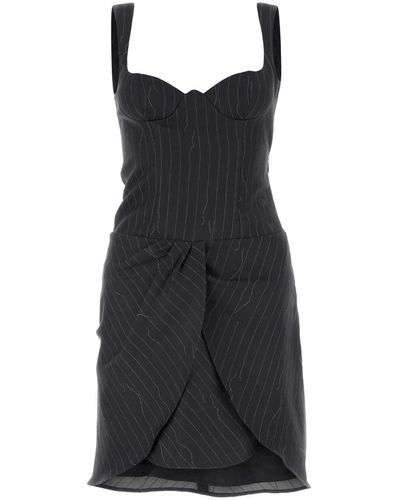 Off-White c/o Virgil Abloh Embroidered Wool Blend Mini Dress - Black