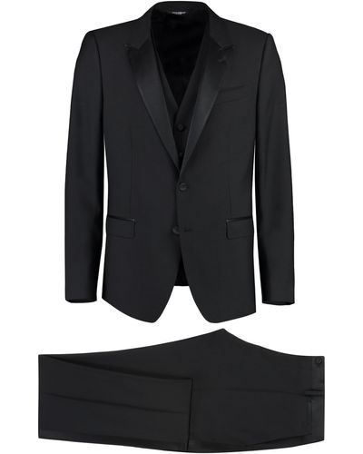 Dolce & Gabbana Three-piece Suit In Wool And Silk - Black