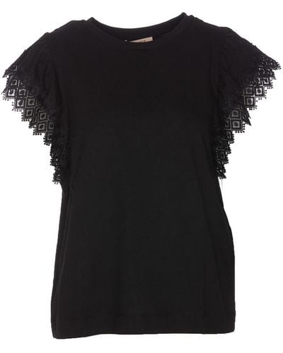 Twin Set T-shirt With Macrame Sleeves - Black