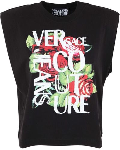 Versace Roses Printing Short Sleeves T-shirt - Black