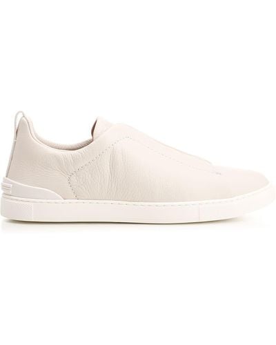 ZEGNA Triple Stitch Low Top Sneakers - Natural