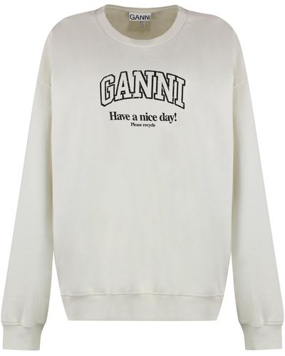 Ganni Cotton Crew-Neck Sweatshirt - White