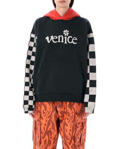 ERL Venice Checked Sleeves Hoodie - Gray