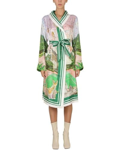 Casablancabrand Robe With Tennis Club Prive Print - Green