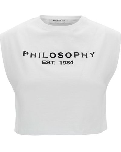 Philosophy Di Lorenzo Serafini Crop T-Shirt With Front And Rear Logo Print - White