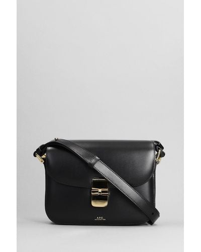 A.P.C. Grace Small Shoulder Bag In Black Leather - Gray