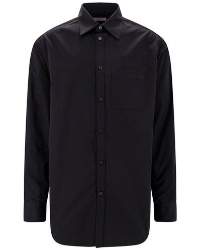 Valentino Logo Embroidered Long-Sleeved Shirt - Blue