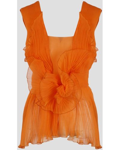 Alberta Ferretti Pleated Silk Top - Orange