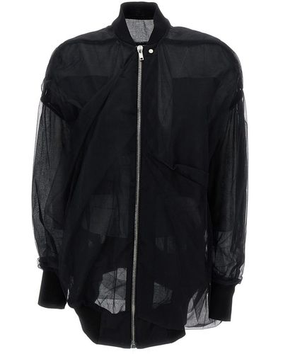 Rick Owens Black Jacket With Tulle Design In Technical Fabric Woman
