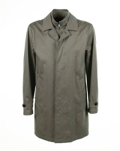 Fay Long Jacket With Zip And Collar - Gray