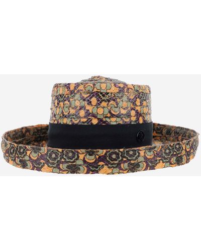 Maison Michel Raffia Sonjador Hat With Floral Pattern - Brown