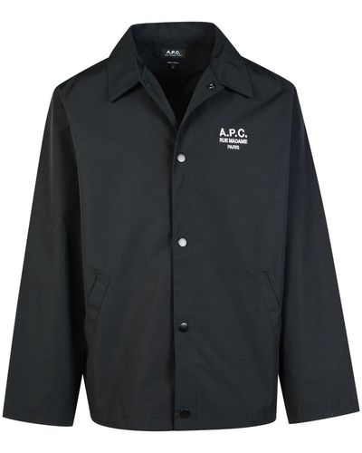 A.P.C. Logo Embroidered Snapped Bomber Jacket - Black