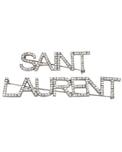 Saint Laurent Crystal-Embellished Logo Brooch - Black