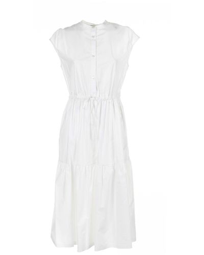 Woolrich Button Detailed Drawstring-waist Ruched Dress - White
