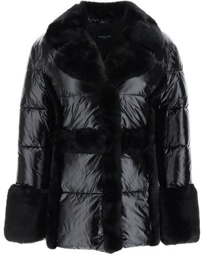 Guess Puffer Jacket With Faux Fur Details - Black