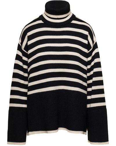 Totême And Sweater With Striped Motif - Black