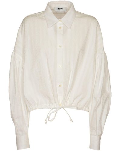 MSGM Drawstring Hem Balloon-Sleeved Shirt - White