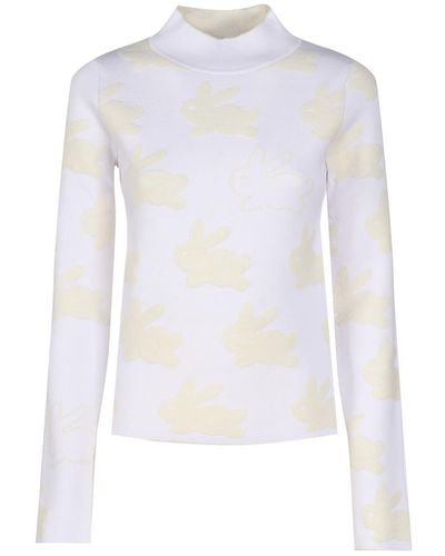 JW Anderson Turtleneck Sweater With All-Over Rabbit Motif - White