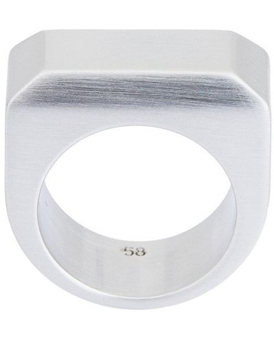 Rick Owens Beveled Logo Engraved Ring - White