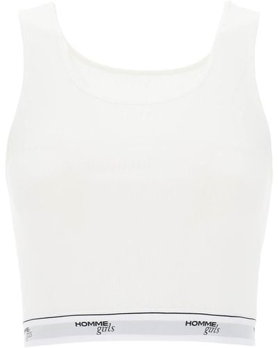 HOMMEGIRLS Cotton Crop Top With Logo Band - White