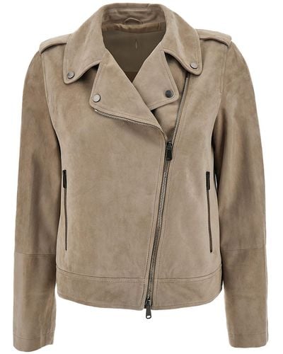 Brunello cucinelli vintage leather biker jacket cheap