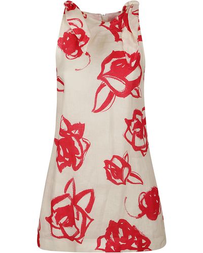 MSGM Floral Print Sleeveless Short Dress - Red
