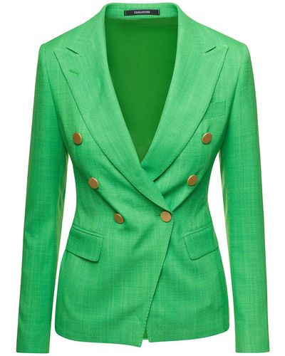 Tagliatore Double-breasted Jacket With Gold-tone Buttons In Viscose Blend - Green