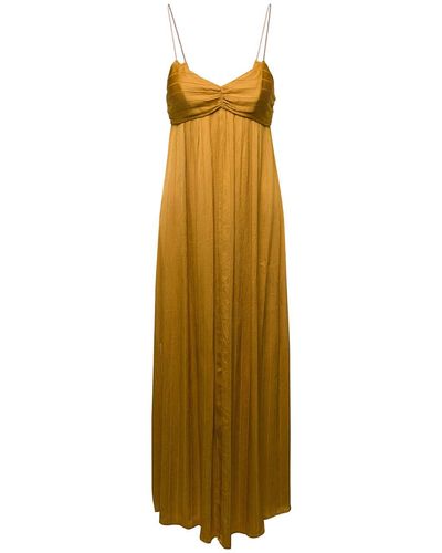 Forte Forte Long Empire-line Dress In Viscose And Silk Blend Woman - Metallic