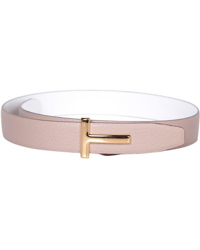 Tom Ford Reversible Taupe/white Belt - Pink