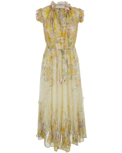 Zimmermann Long Dress With Floral Print - Metallic