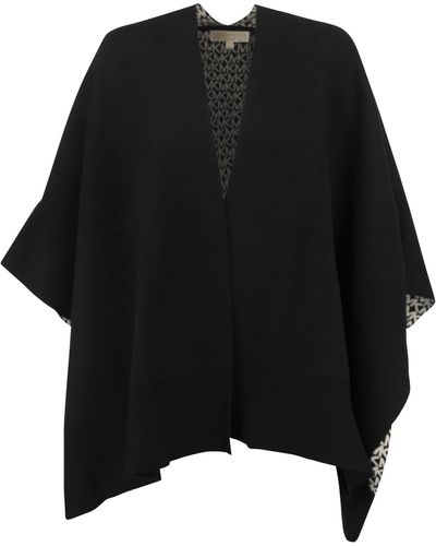 MICHAEL Michael Kors Reversible Wool-blend Poncho With Logo - Black