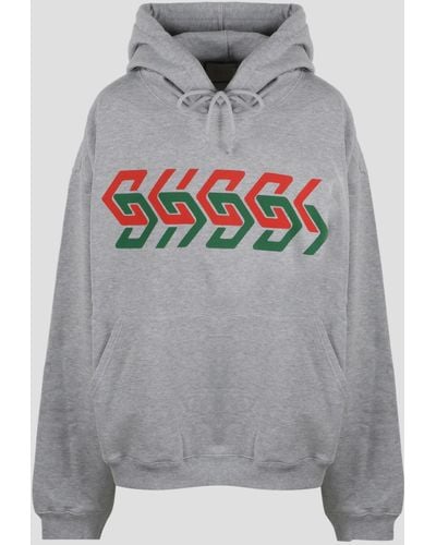 Gucci Chain Print Hooded Sweatshirt - Gray