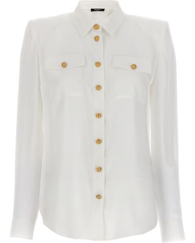 Balmain Crepe De Chine Shirt With Padded Shoulders - White