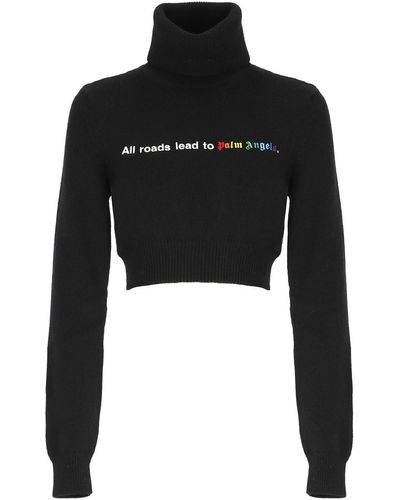 Palm Angels All Roads Cropped Sweater - Black